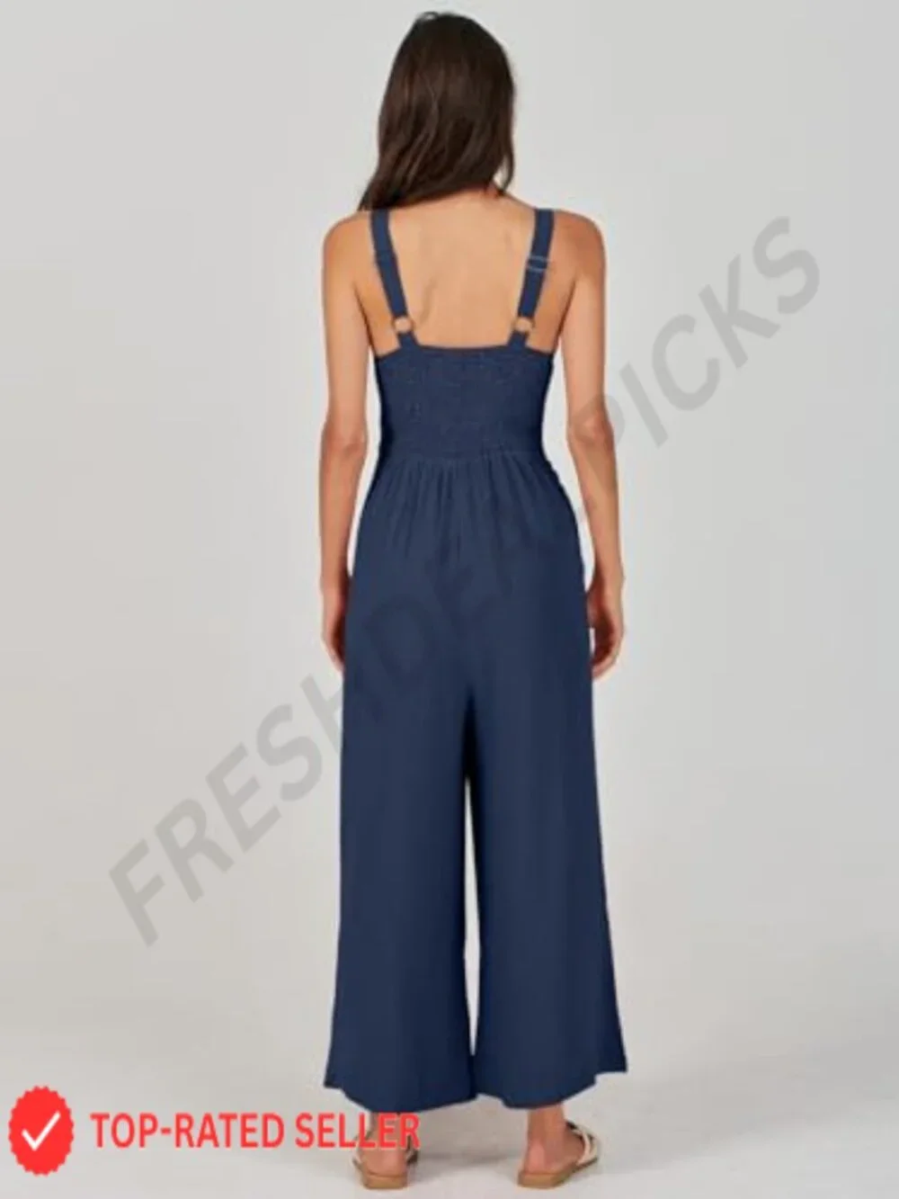 Women's Linen Blend Wide Leg Sleeveless Jumpsuit V-Neck Cutout High Waist Romper